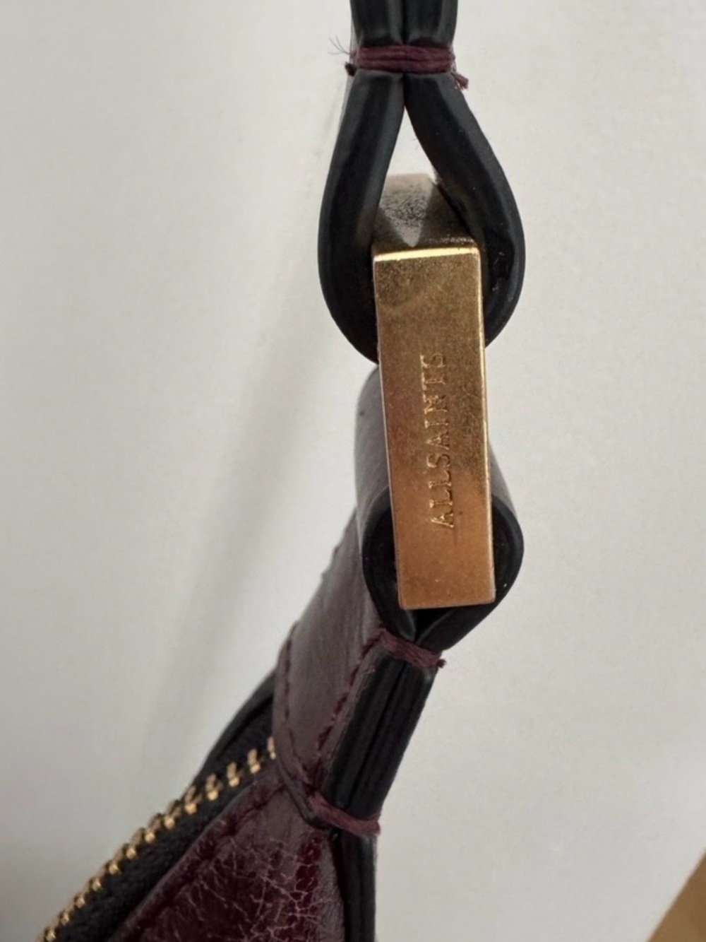 All Saints Crescent Hobo Bag in Deep Burgundy - Picture 3 of 7